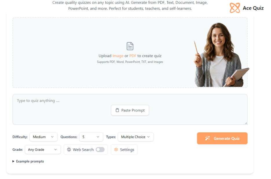 Create a quick ai quiz maker from document for learning
